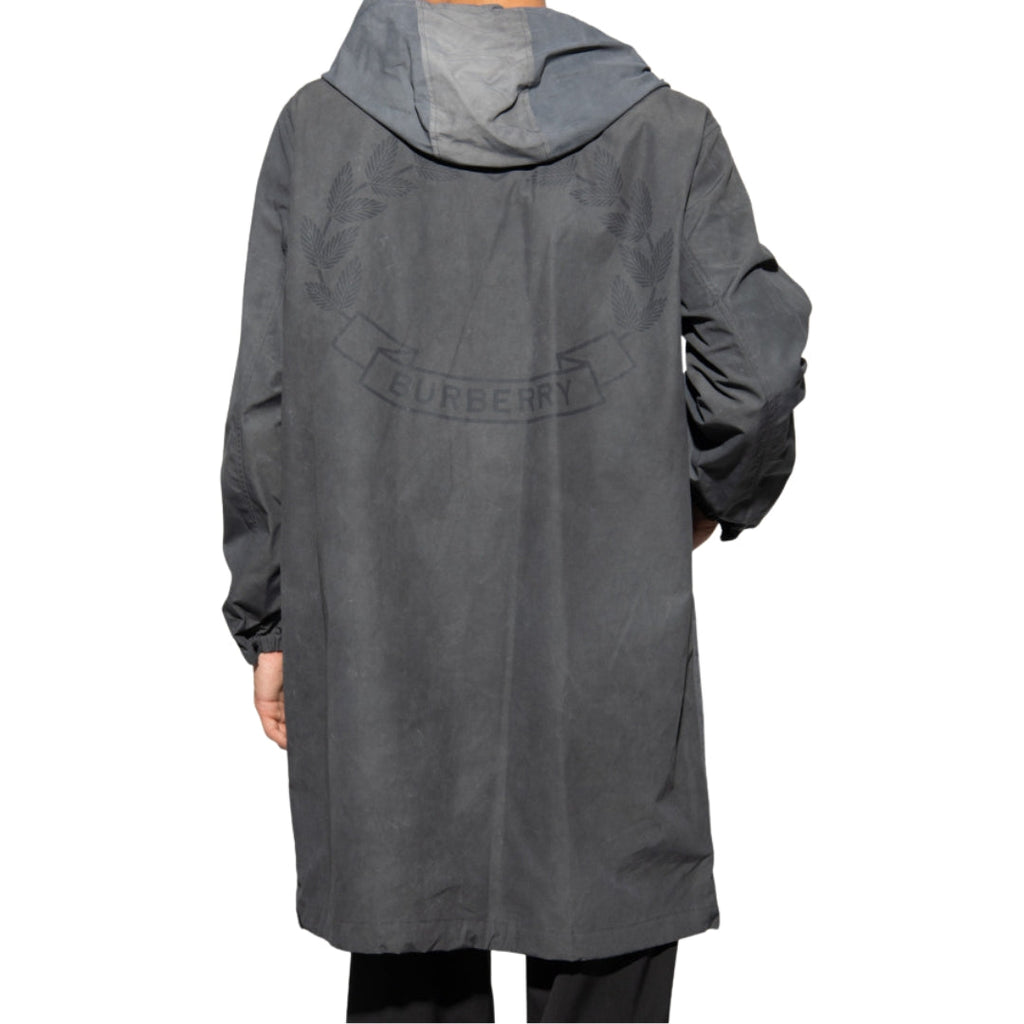 BURBERRY 8071566 Burberry Logo Printed Zipped Hooded Coat Grey JACKET MALE S