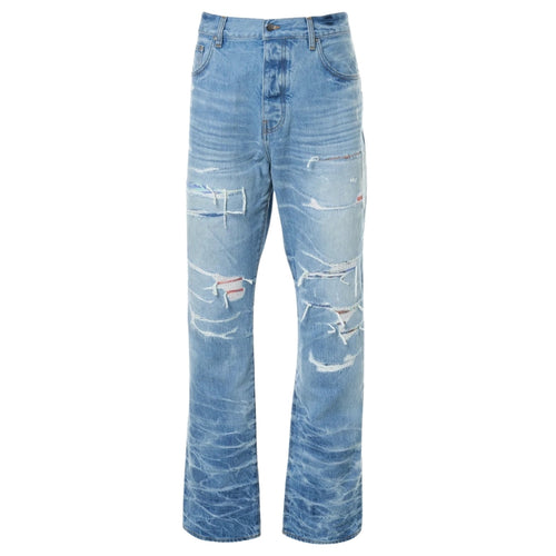 Amiri Aloha Patch Straight Fit Faded Indigo Blue Denim Jeans W30 L32 / 32L
